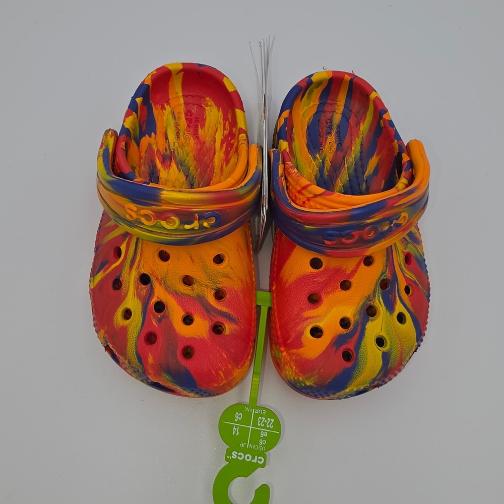 Crocs Toddler Classic Marbled Clog Orange Red Blue Yellow Size C6 206838-83B NWT